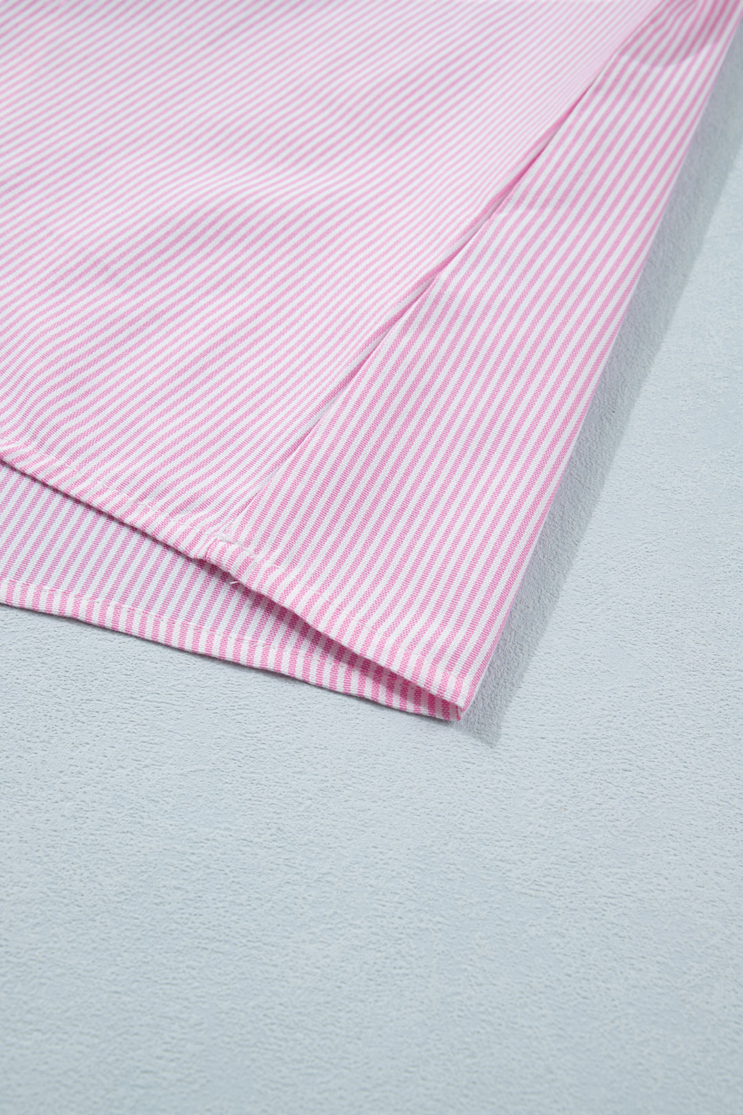 Pink Striped Print Collared Split Neck Half Sleeve Blouse