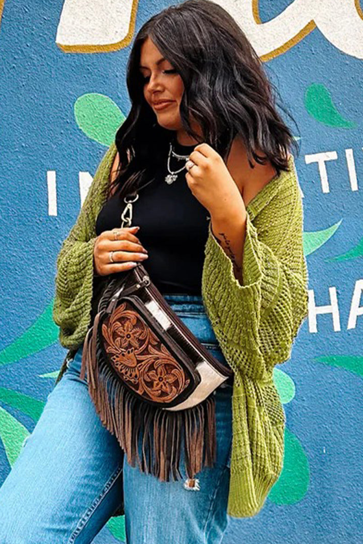Oversize Crochet Knit Open Cardigan