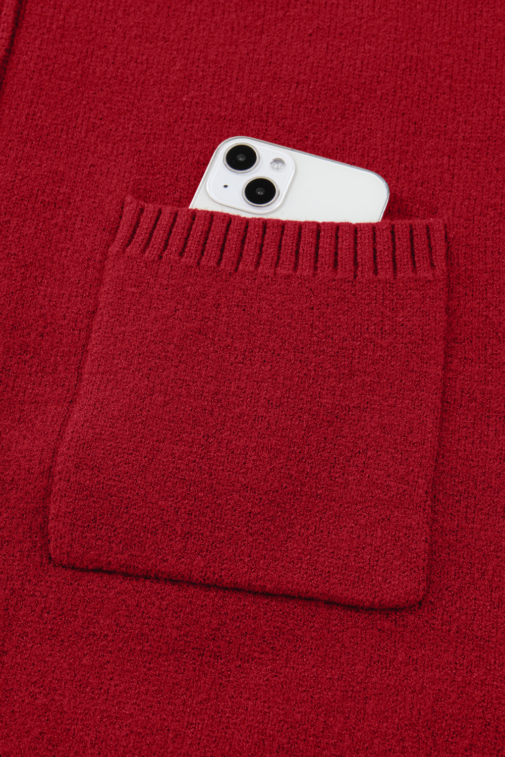 Ribbed High Neck Front Pockets Center Seam Shift Sweater Dress