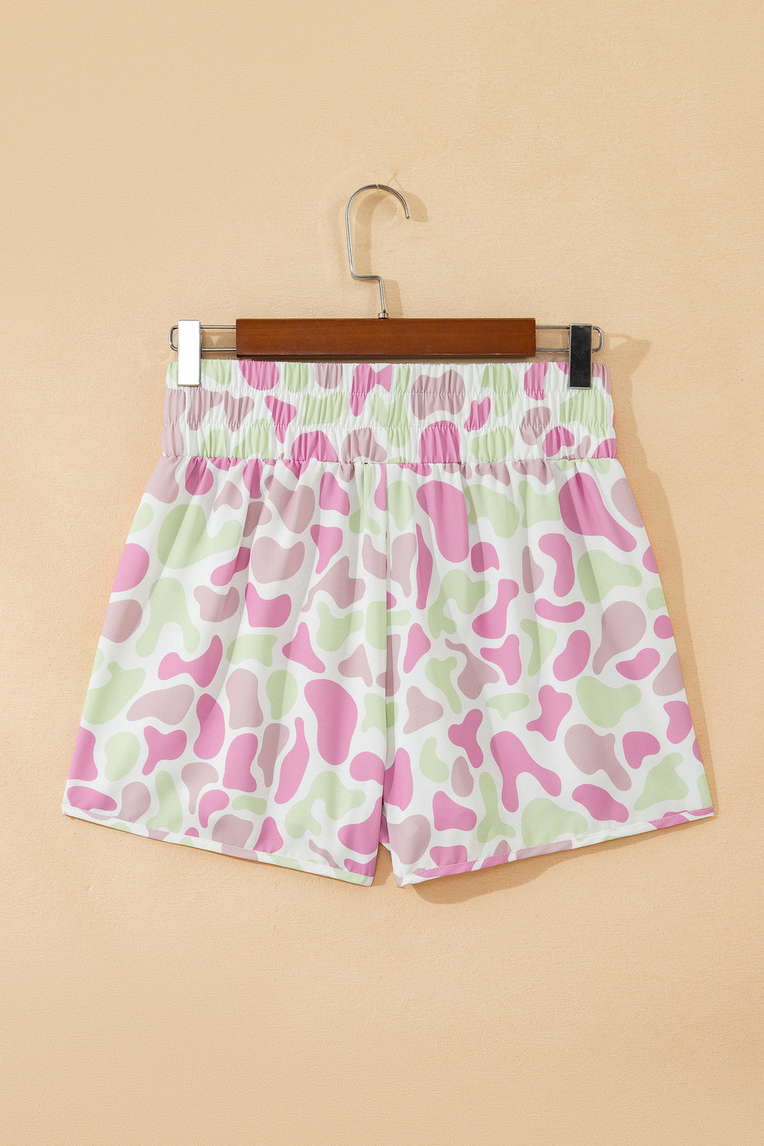 Green Camouflage Print Shirred High Waist Athleisure Shorts