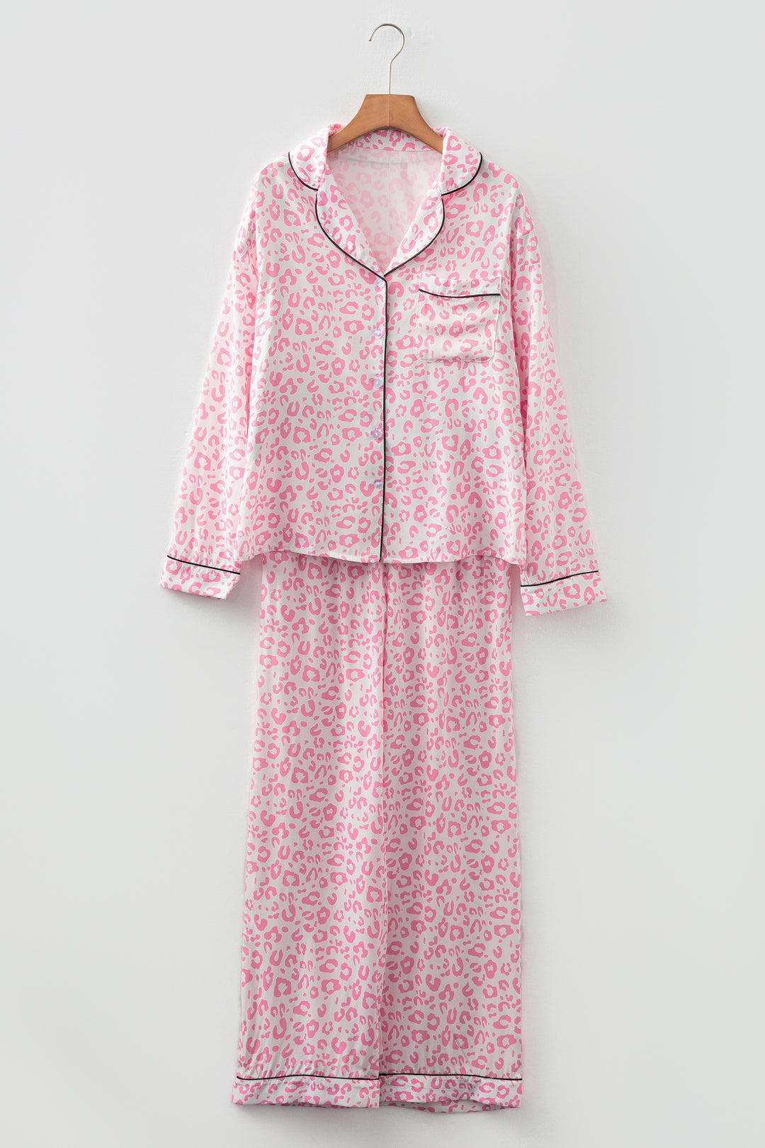 Pink Leopard Print 2cps Long Pajama Set
