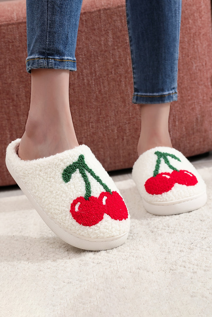 Chaussons d'hiver en peluche à motif de cerises et de fruits mignons