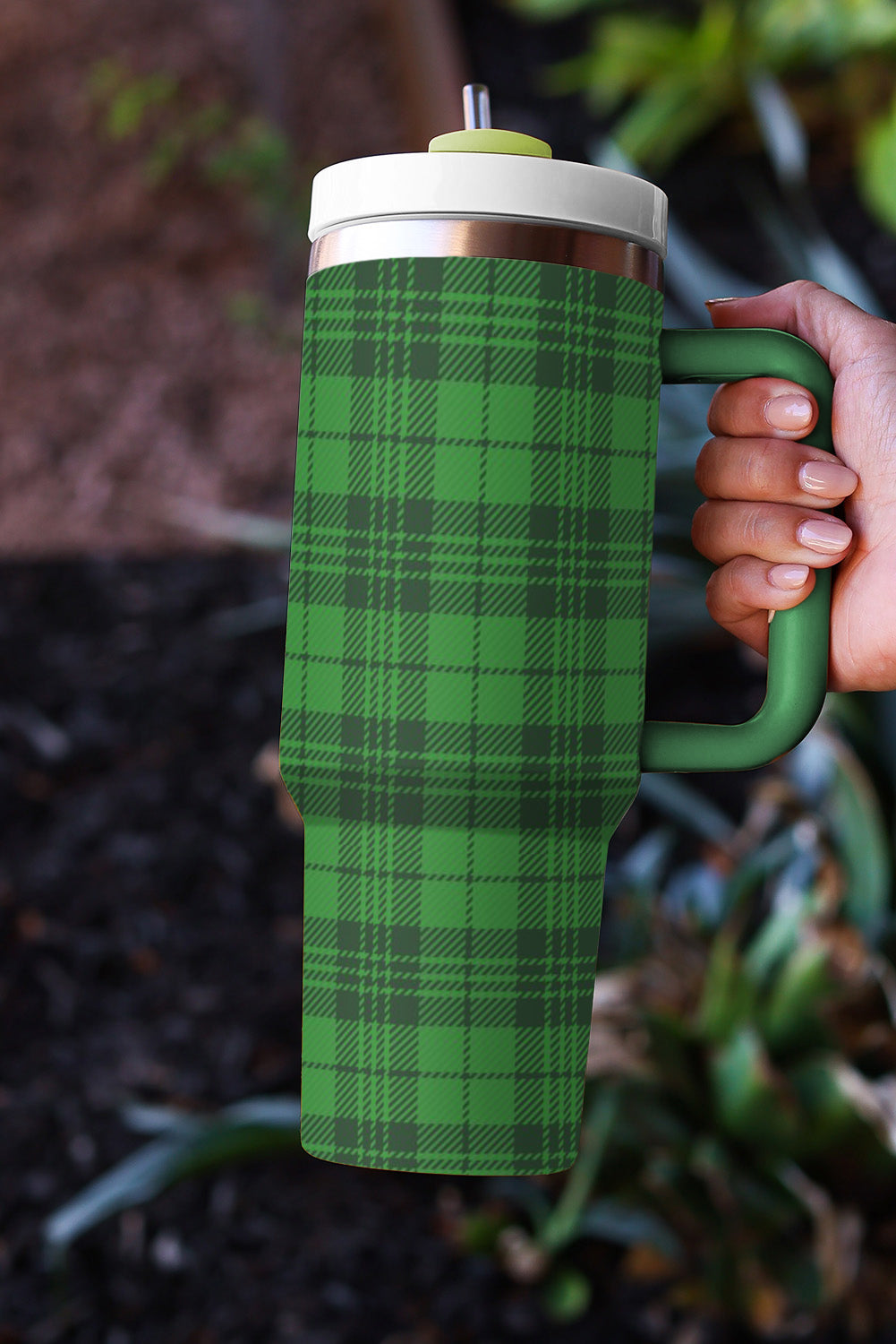 Tasse isotherme en acier inoxydable avec poignée à imprimé écossais 40 oz