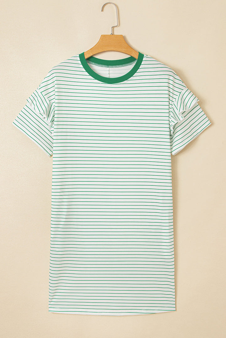 ruffled short sleeve crew neck t shirt shift mini dress