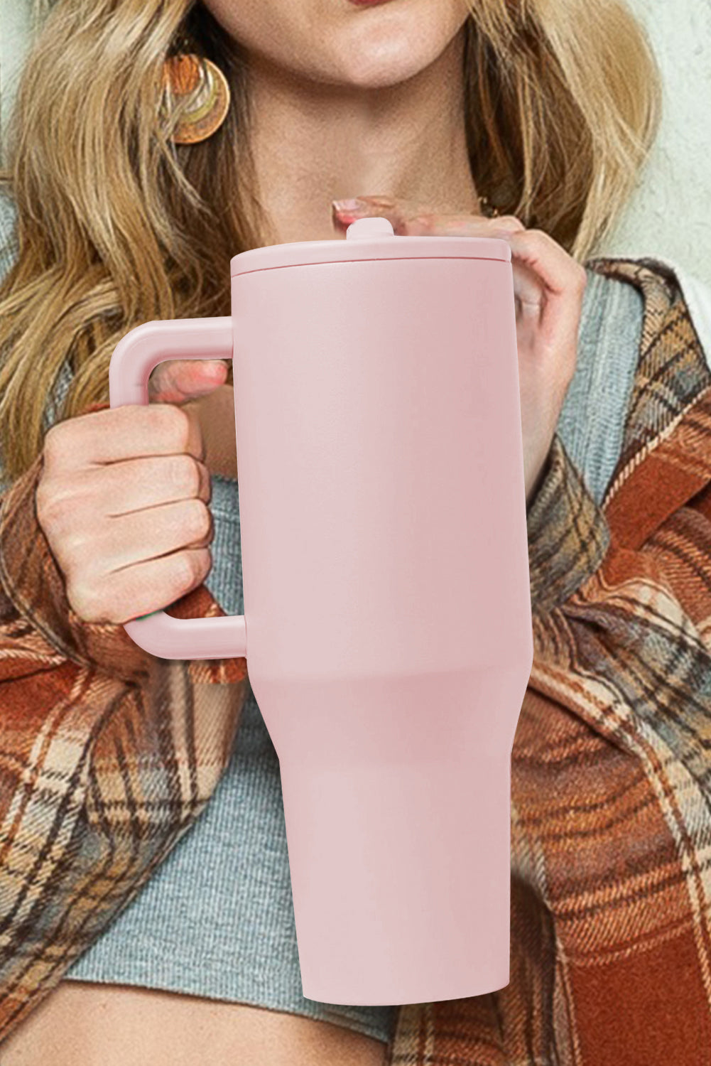 Großer Vakuumbecher mit mattiertem Edelstahlgriff und Strohhalm, 40 oz
