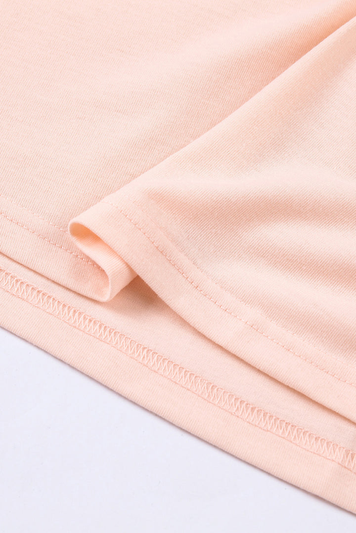 Pink Solid Color Crew Neck Tee