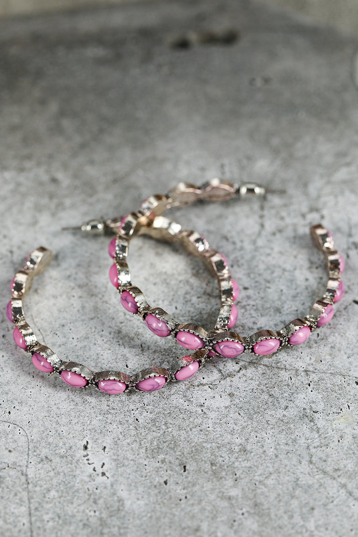 Boucles d'oreilles rétro en forme de C avec incrustation de pierres précieuses