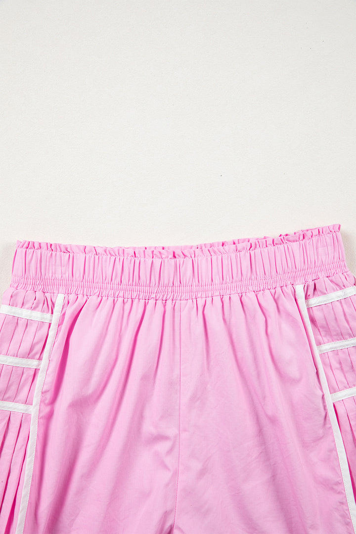 Bonbon Contrast Trim Pleated Casual Active Shorts