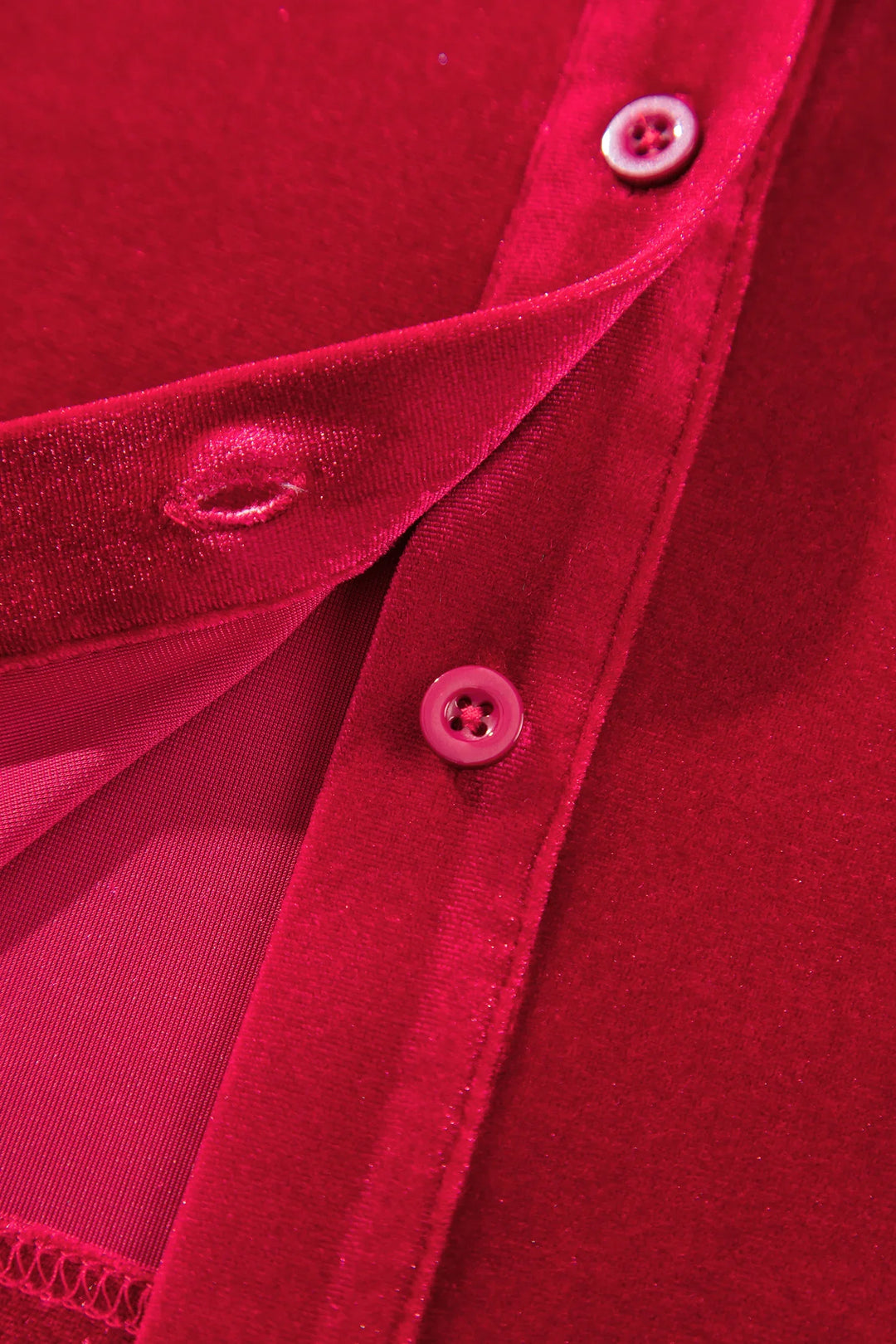 Fiery Red Soft Velvet Patch Pocket Button Down Loose Shirt