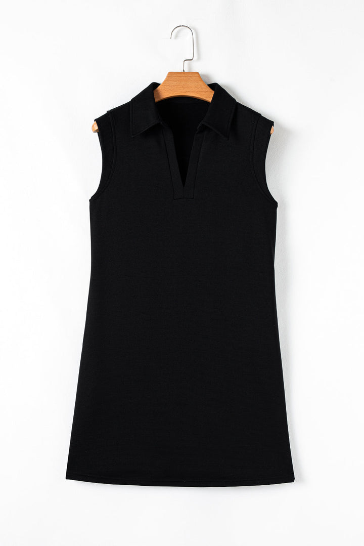 Solid Color Collared Slit Neck Sleeveless Mini Dress