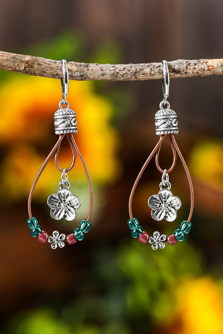 Western-Ohrringe aus Leder mit Perlen und Blumenmuster