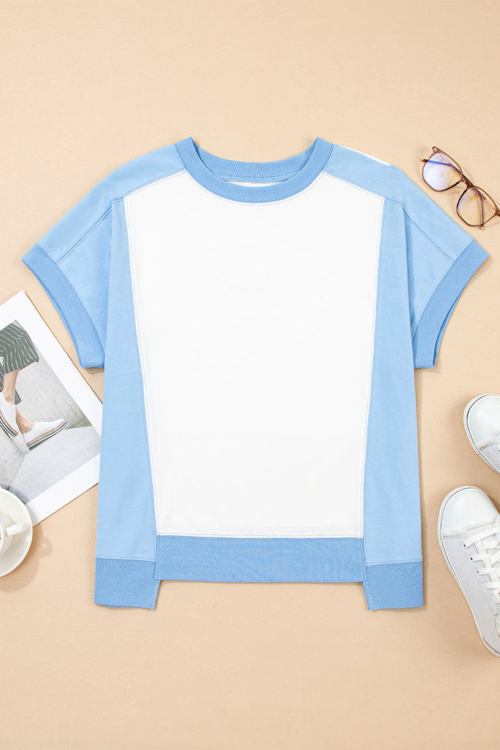 color block exposed seam crew neck t shirt