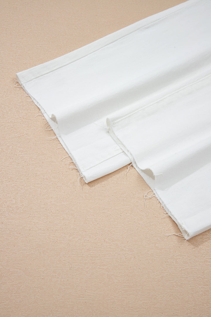 White Raw Hem Ankle-length Loose Jeans
