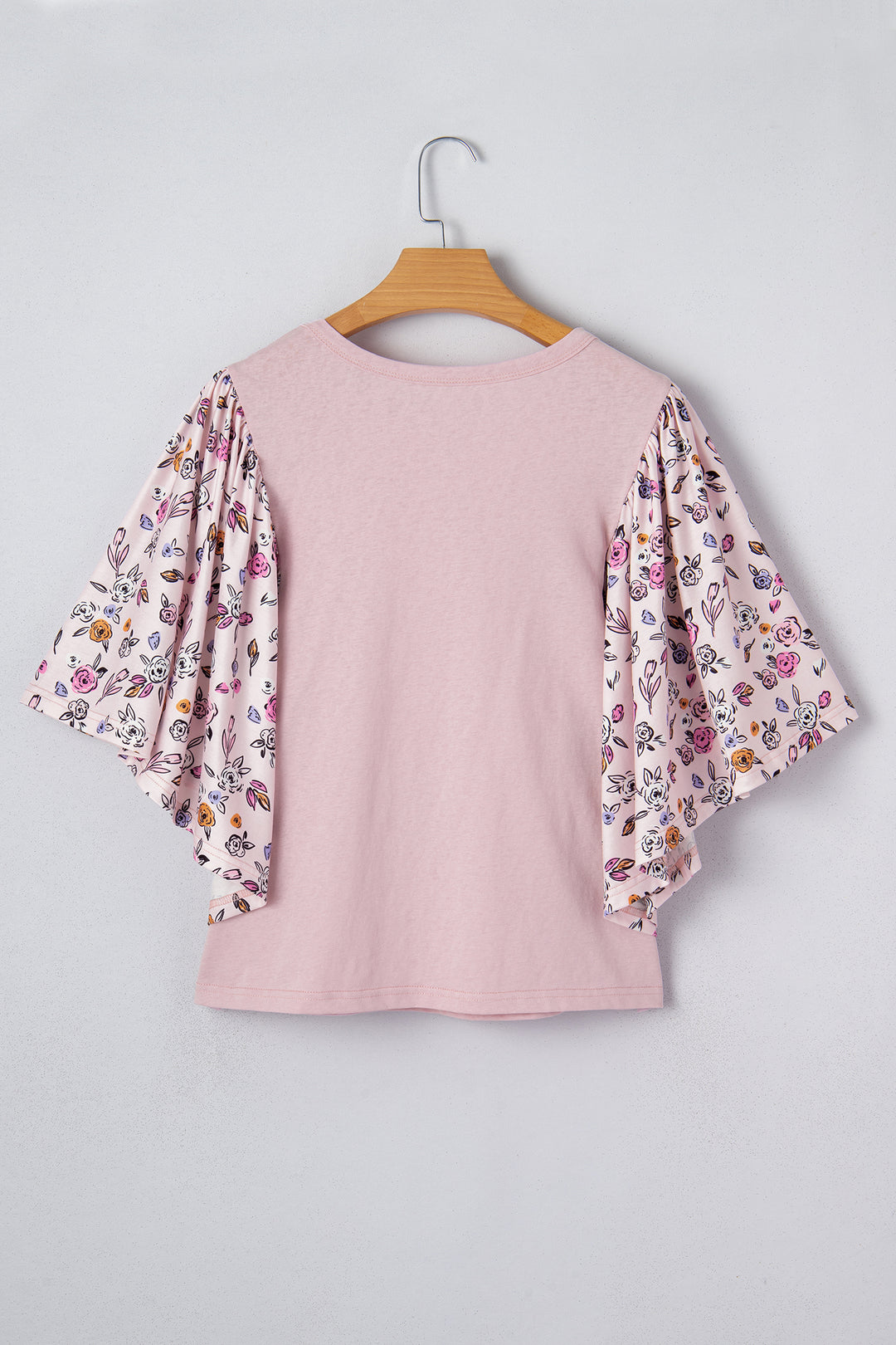 Pink Contrast Floral Patched Flowy Half Sleeve Blouse