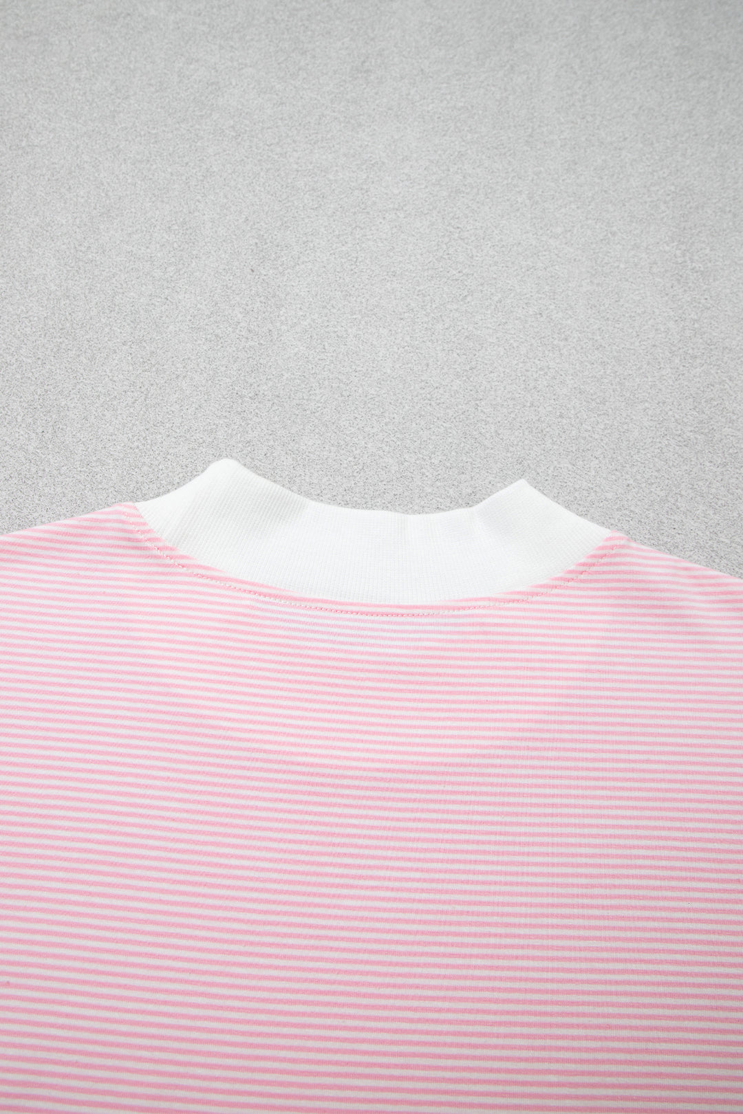 Pink Stripe Color Block Trim Mock Neck Pullover Drawstring Pants Casual Outfit