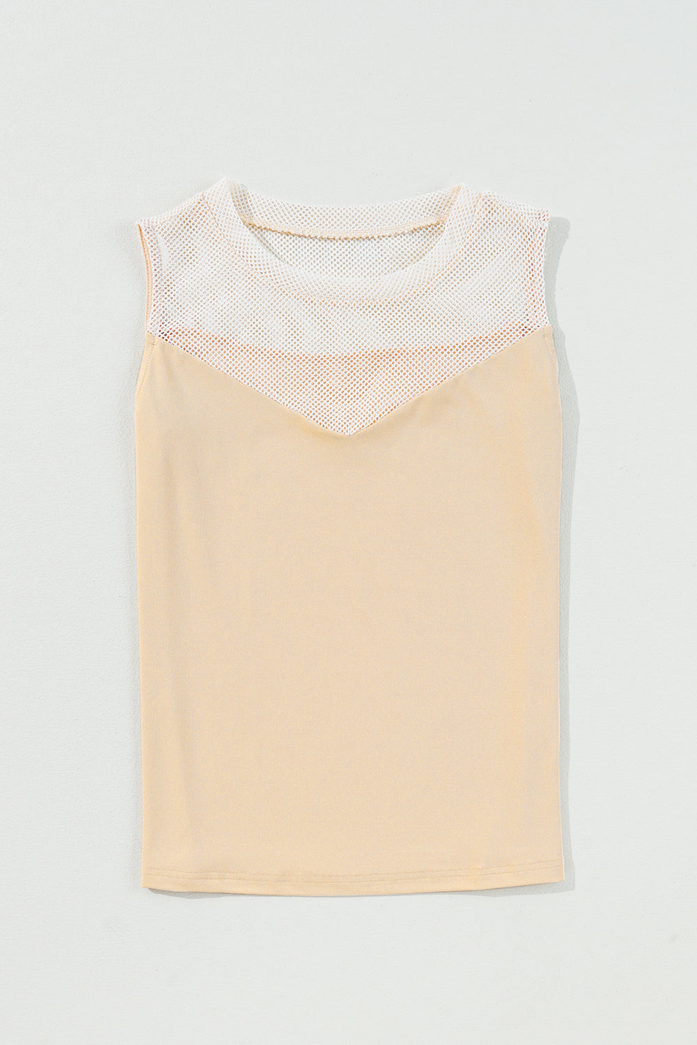 Solid Mesh Patchwork Crew Neck Tank Top