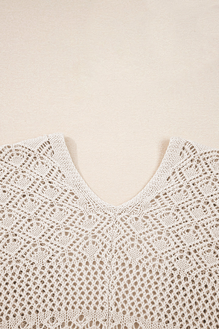 Mix Pattern Hollowed Knit Open Front Cardigan