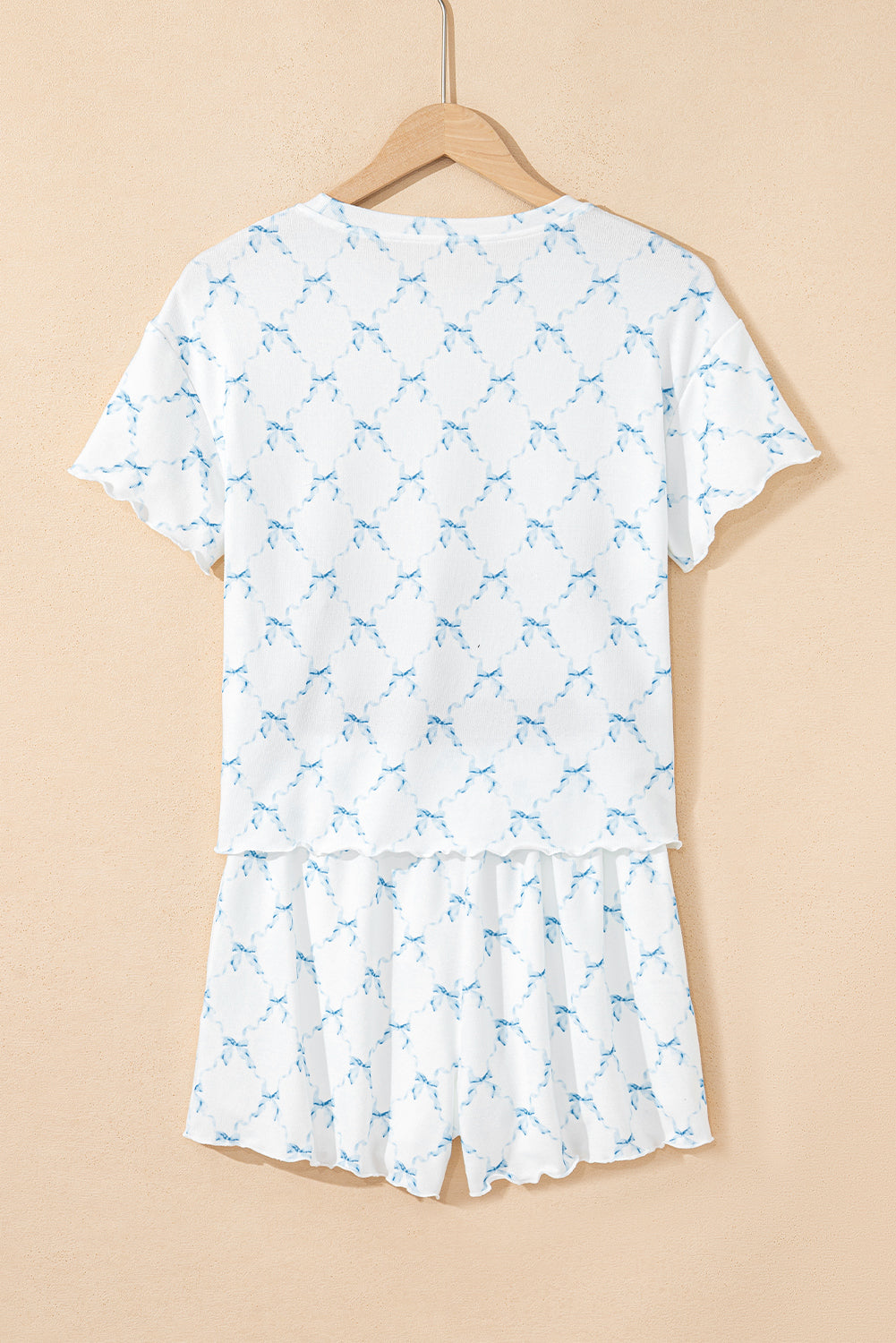 bow knot geometric print lettuce trim two piece lounge set