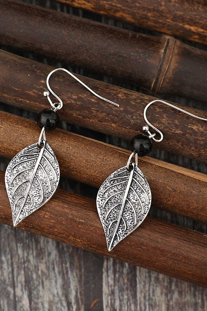 Vintage Leaf Shape Bead Dangle Earrings