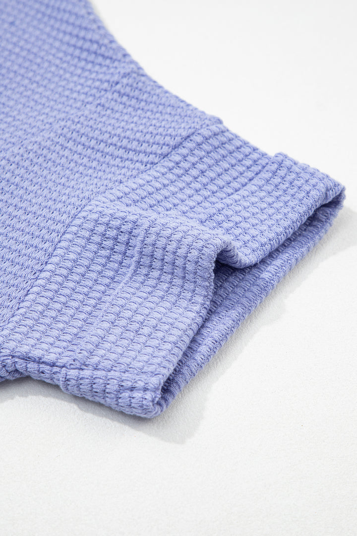 Waffle V Neck Short Sleeve Knit Top