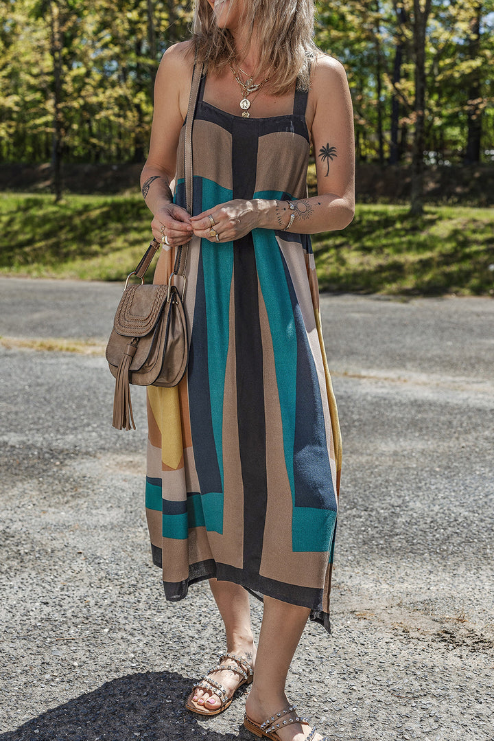 Retro Geometric Printed Y Back Sleeveless Dress