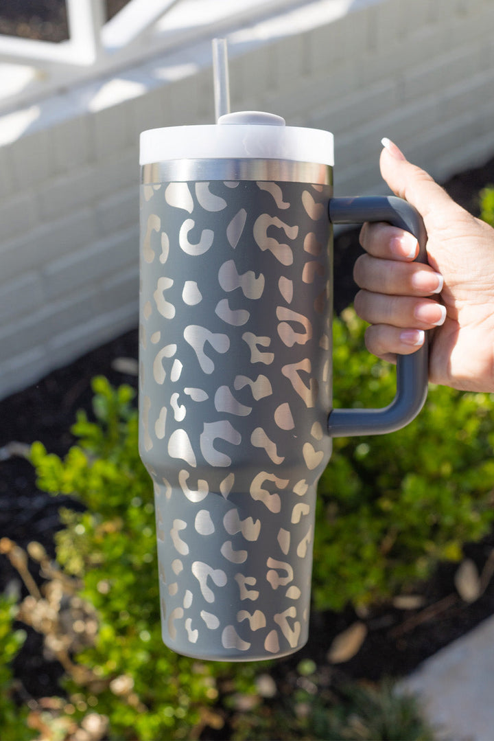 Tasse portable en acier inoxydable à imprimé léopard 40 oz avec poignée