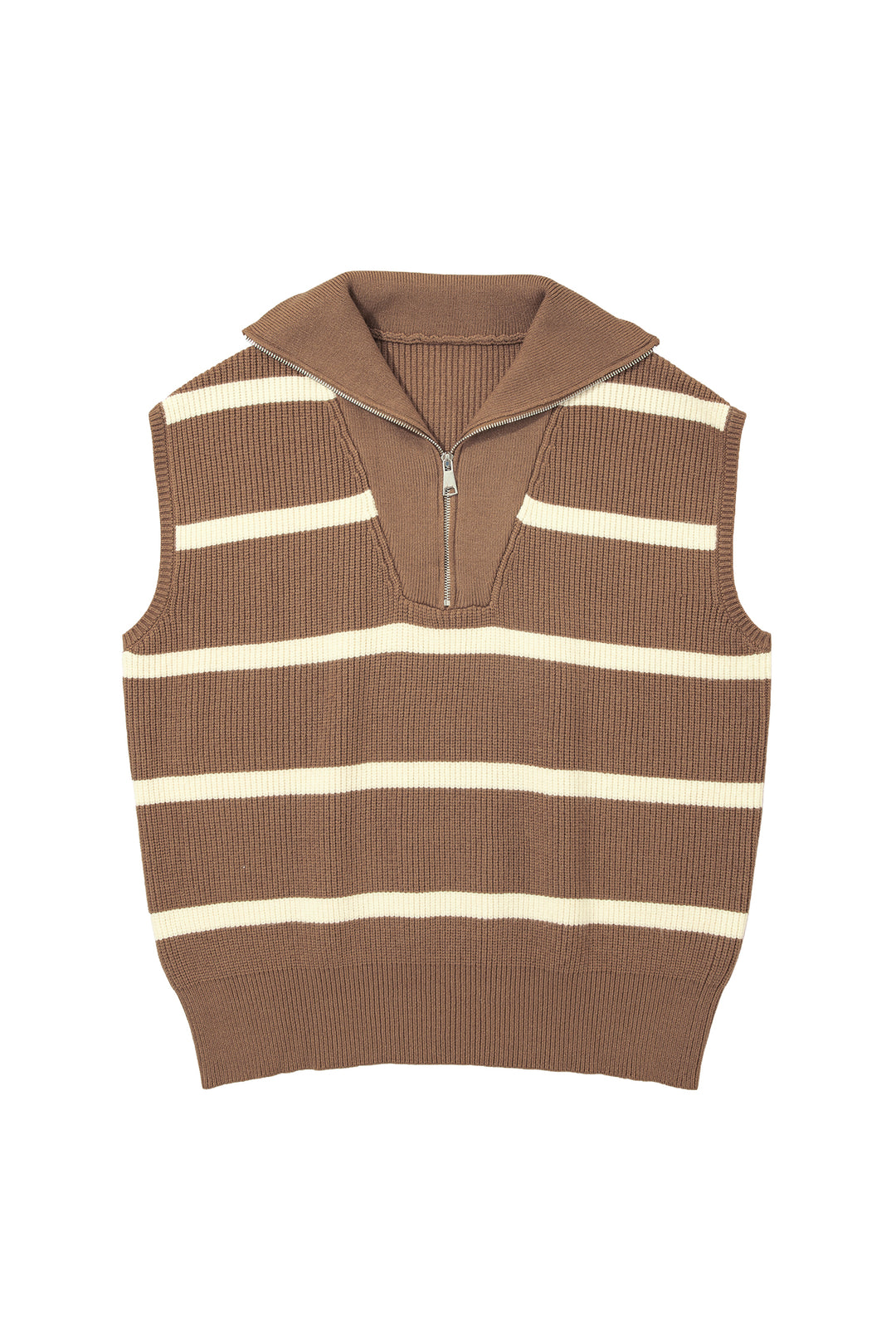 Brown Stripe Striped Colorblock Drop Shoulder V Neck Tunic Sweater T-shirt