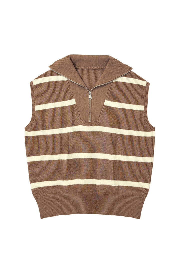 Brown Stripe Striped Colorblock Drop Shoulder V Neck Tunic Sweater T-shirt