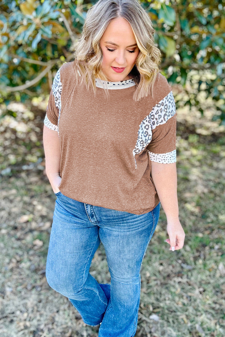 Chestnut Animal Color Block Patchwork Plus Size Tee