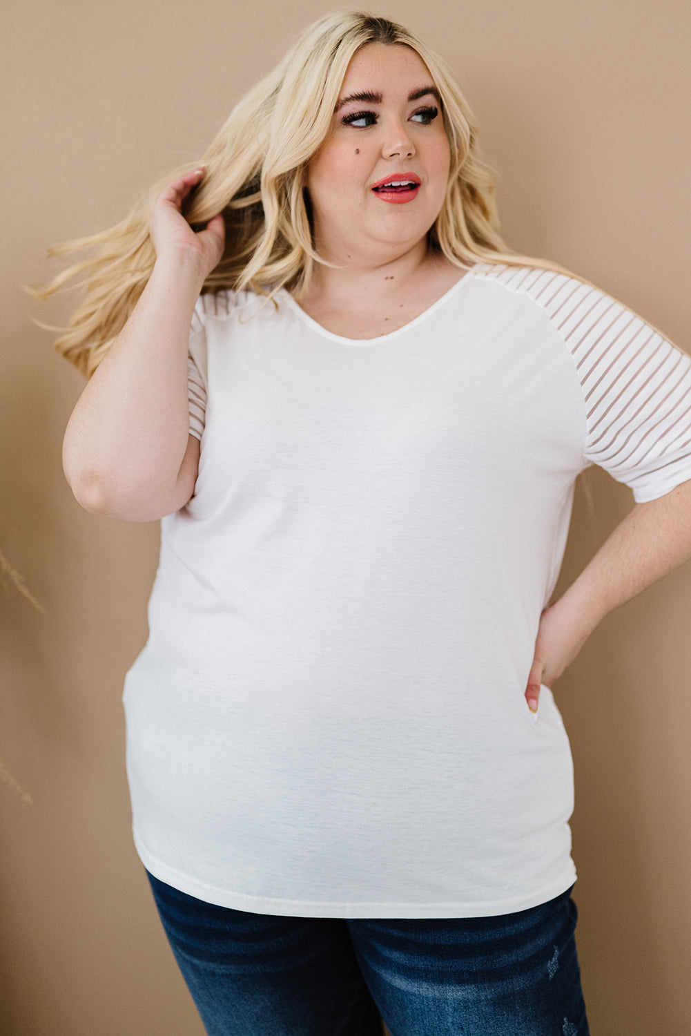 Striped Raglan Sleeve Plus Size Tee