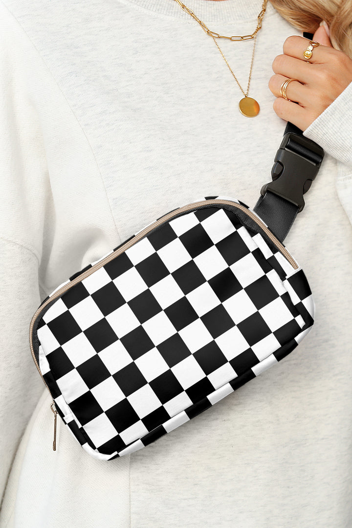 Checkered Print Buckle Wide Belt Crossbody Bag