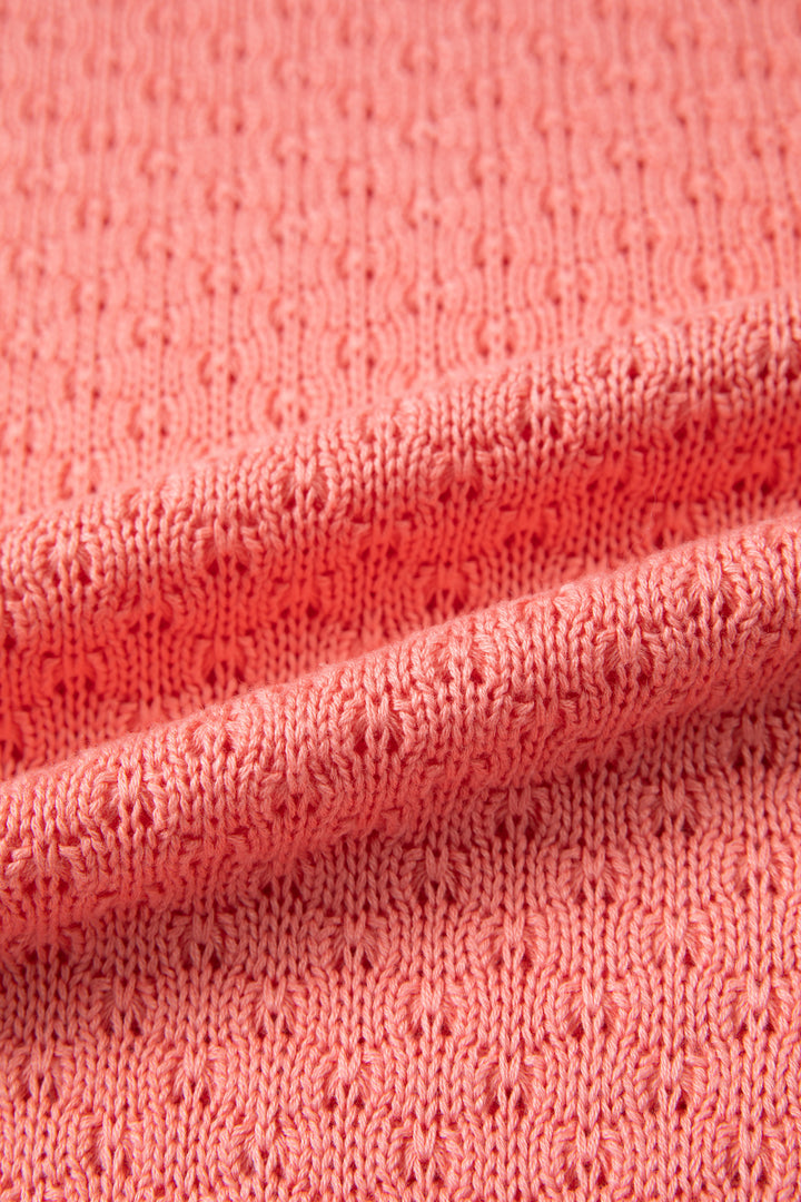 Coral Paradise Drop Shoulder Ribbed Knit Long Sleeve Sweater