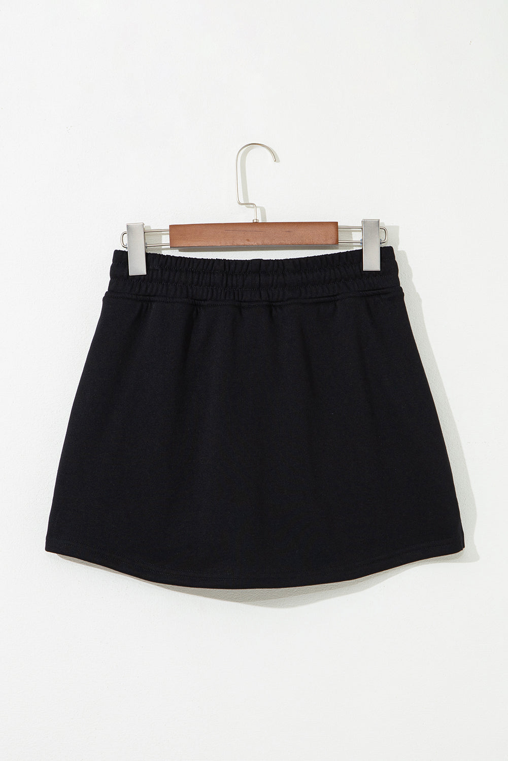 Black French Terry Drawstring Elastic Waistband Mini Skort