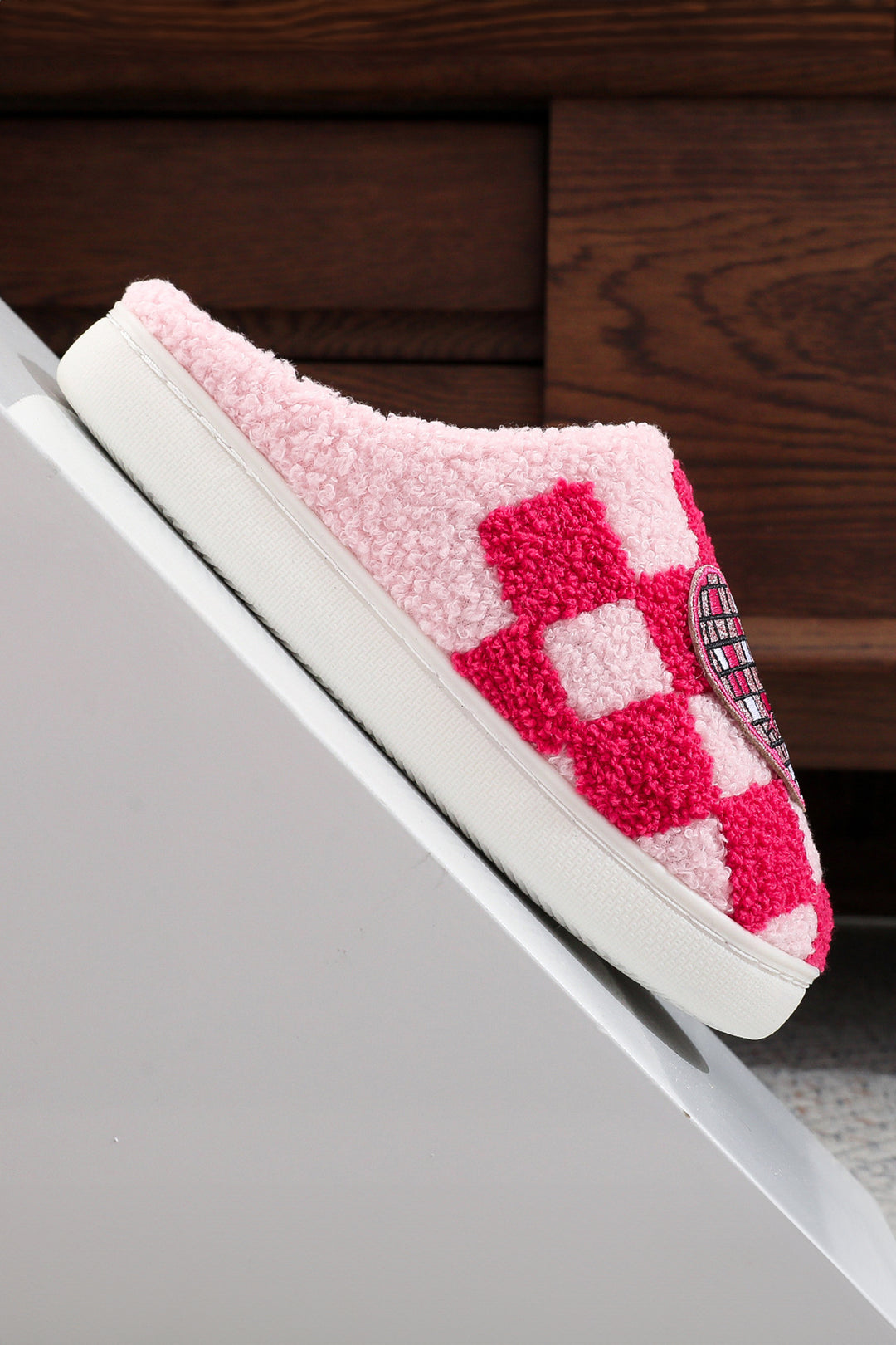 Disco Checkered Heart Plush Winter House Slippers