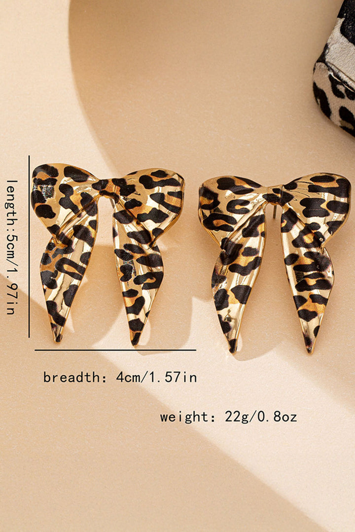 Leopard Print Bow Knot Shape Plated Alloy Earrings