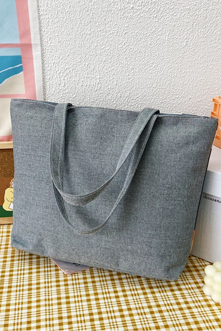 Flower Print Canvas Zipper Large Tote Bag