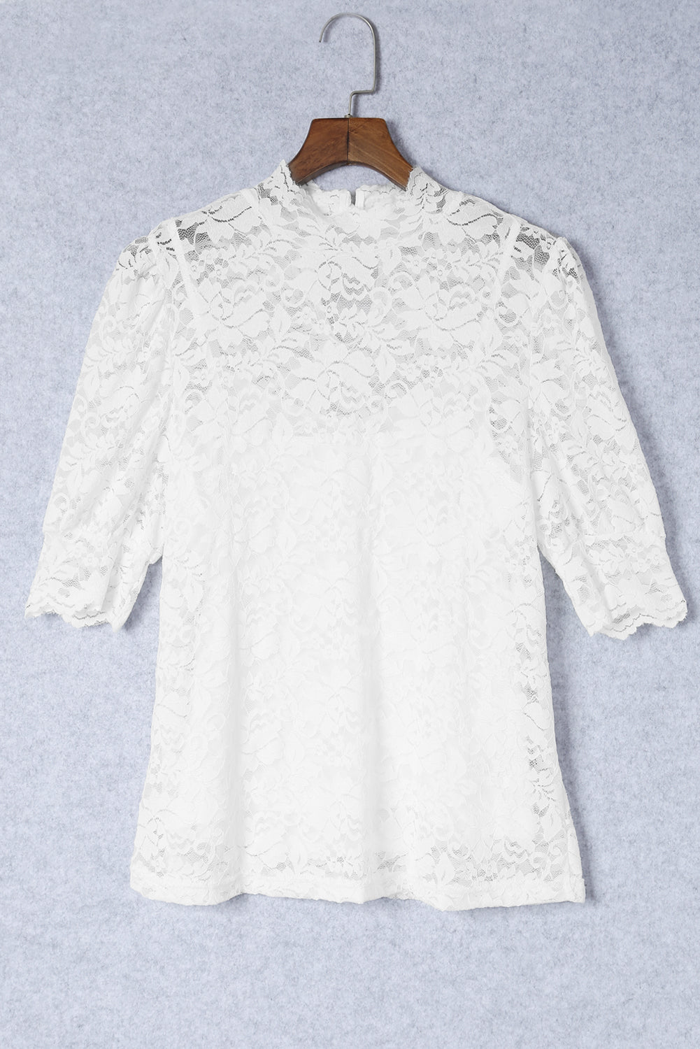 White High Neck Lace Short Sleeve 2PC Blouse