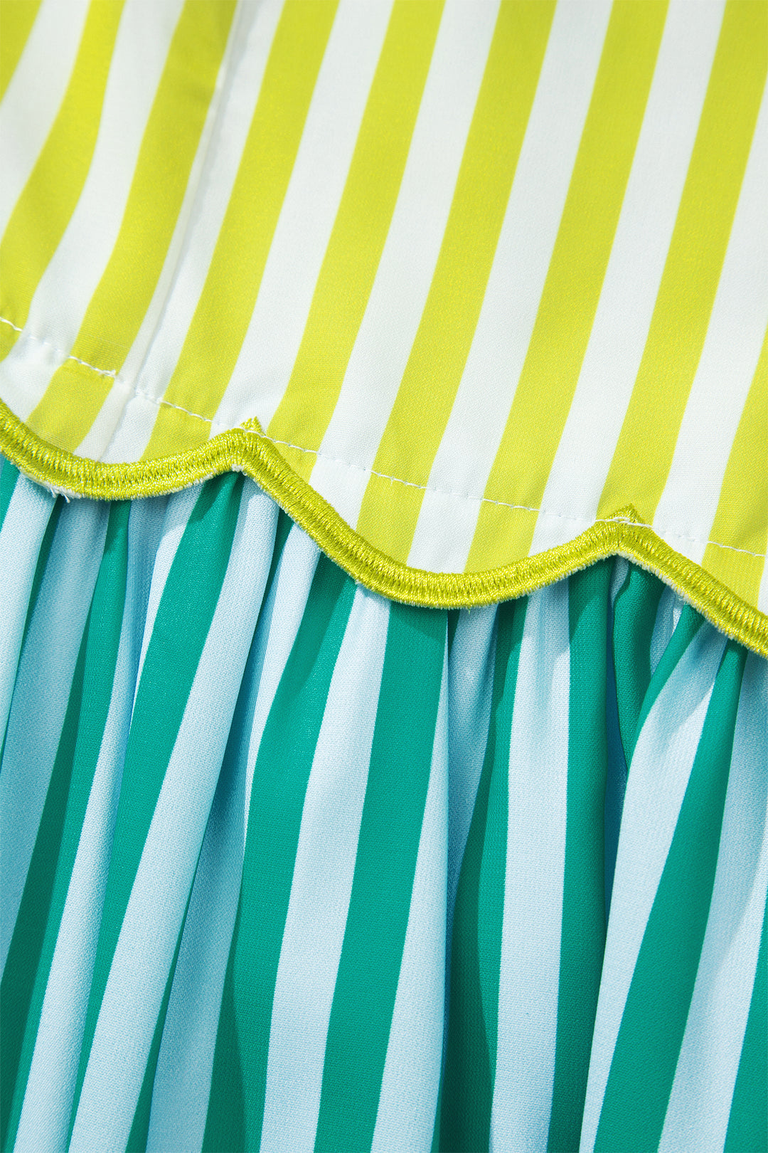 Green Stripe Knot Strap High Waist Maxi Dress