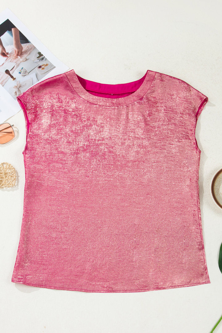 Metallic Round Neck Cap Sleeve Tee