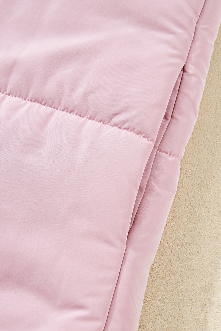 Pink Stand Neck Flutter Sleeve Snap Button Puffer Vest