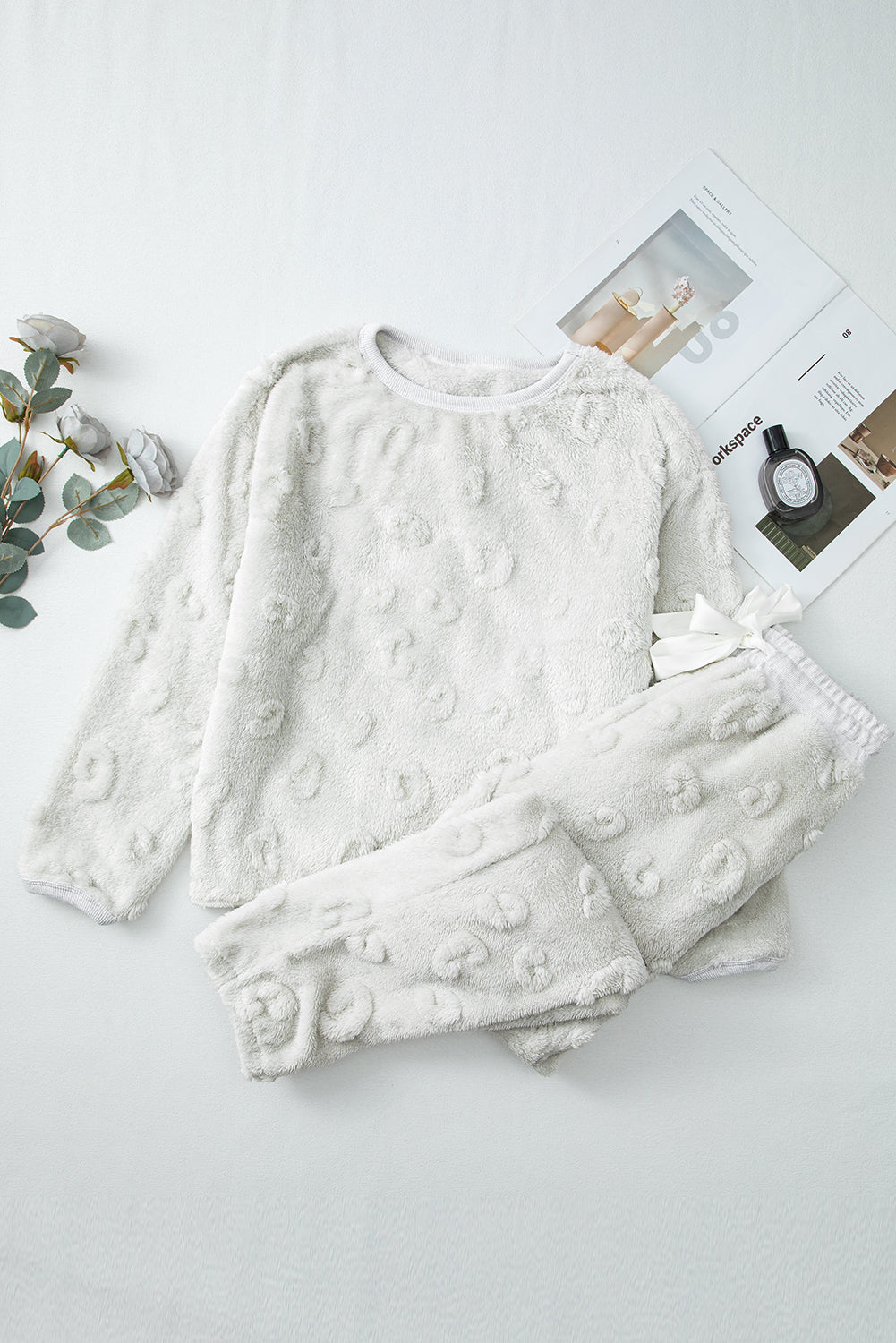 leopard textured loose fit fleece lounge set