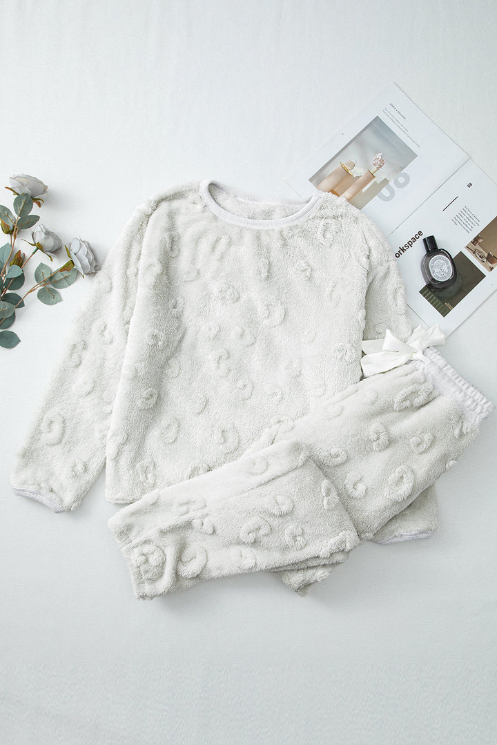 leopard textured loose fit fleece lounge set