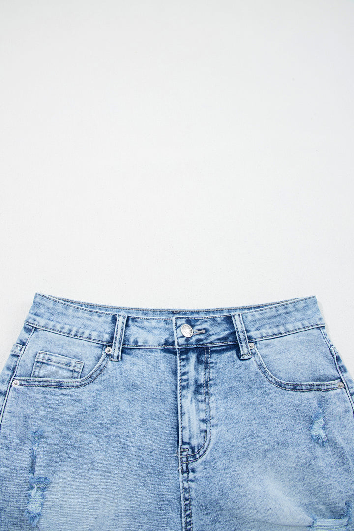 Beau Blue Distressed Acid Wash Denim Hot Shorts
