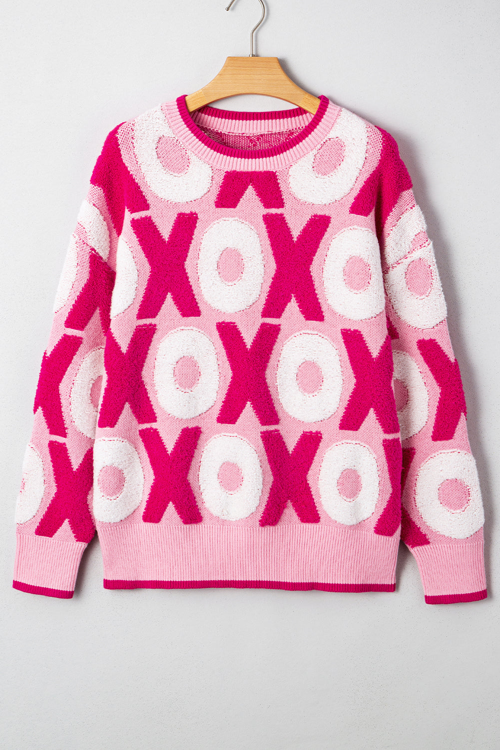 XOXO Pattern Drop Shoulder Crewneck Valentines Sweater