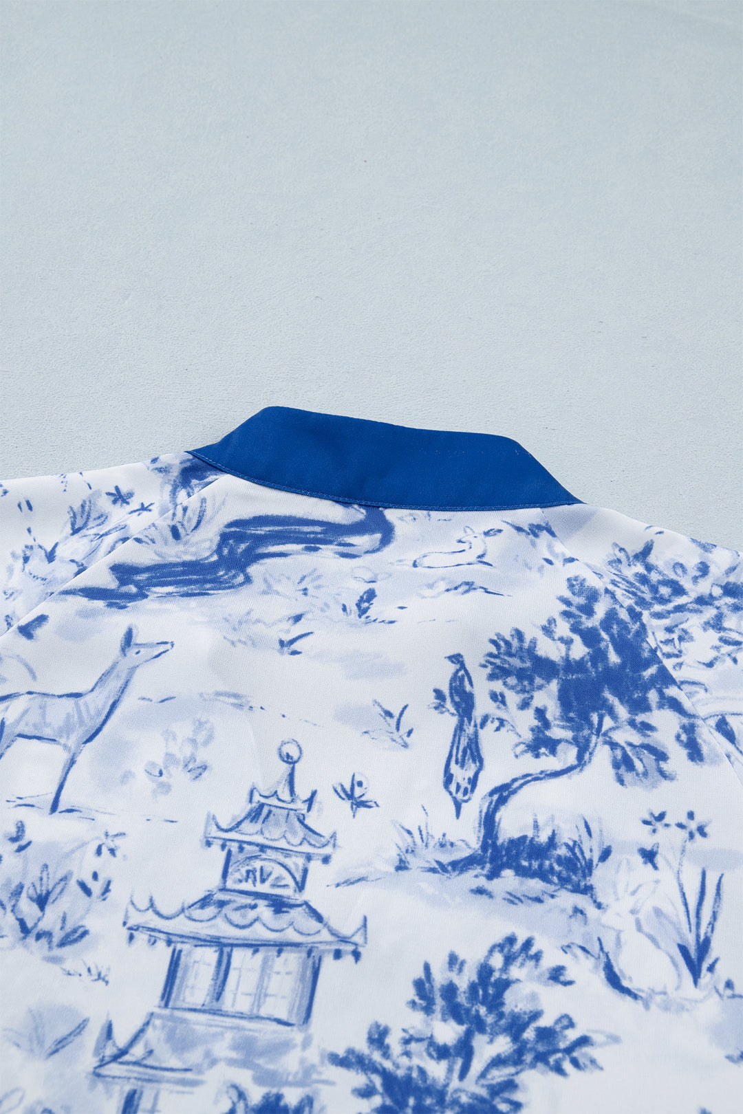 Blue Wild Animal Paradise Contrast V Neck Raglan Sleeve Blouse
