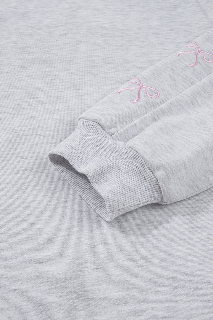 Light Grey Girly Bow Embroidered Pullover Loose Shorts Plus 2pcs Outfit