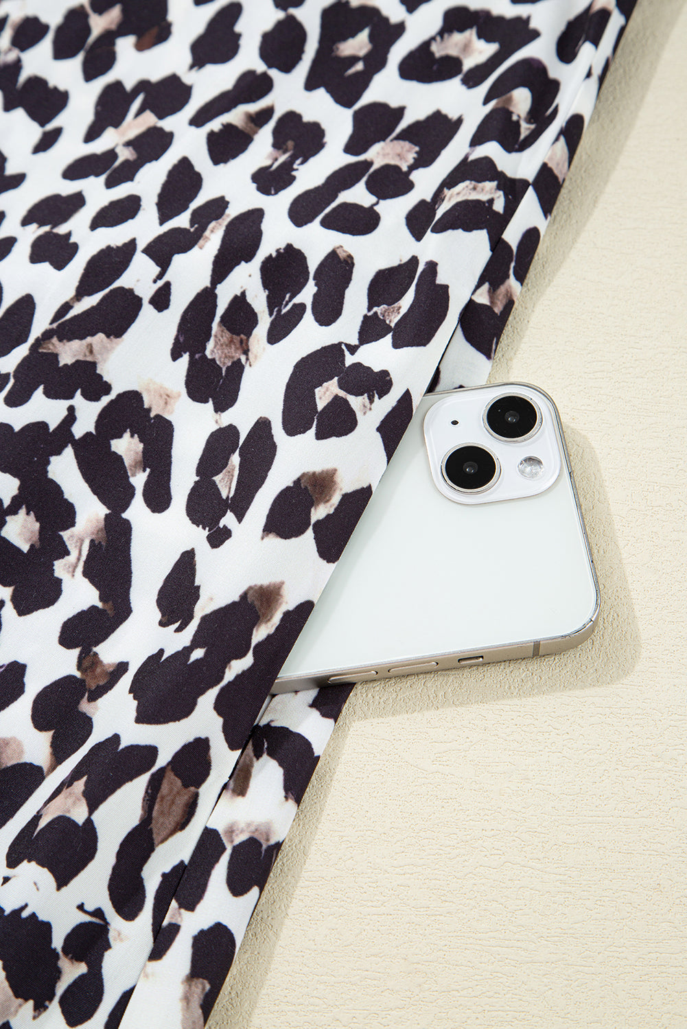 Button Striped Collar Leopard Print Long Sleeve Flared Dress