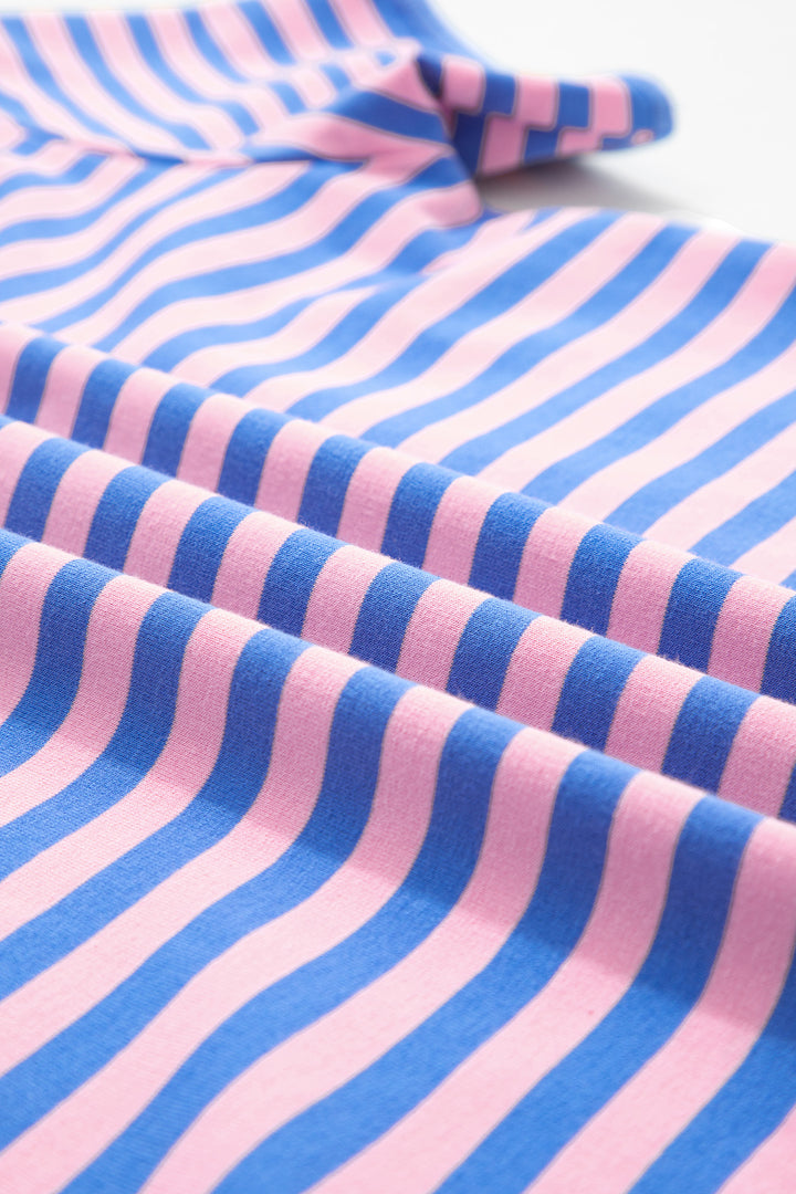 Blue Stripe Relaxed Short Sleeve Top Elastic Waist Skort 2pcs Set