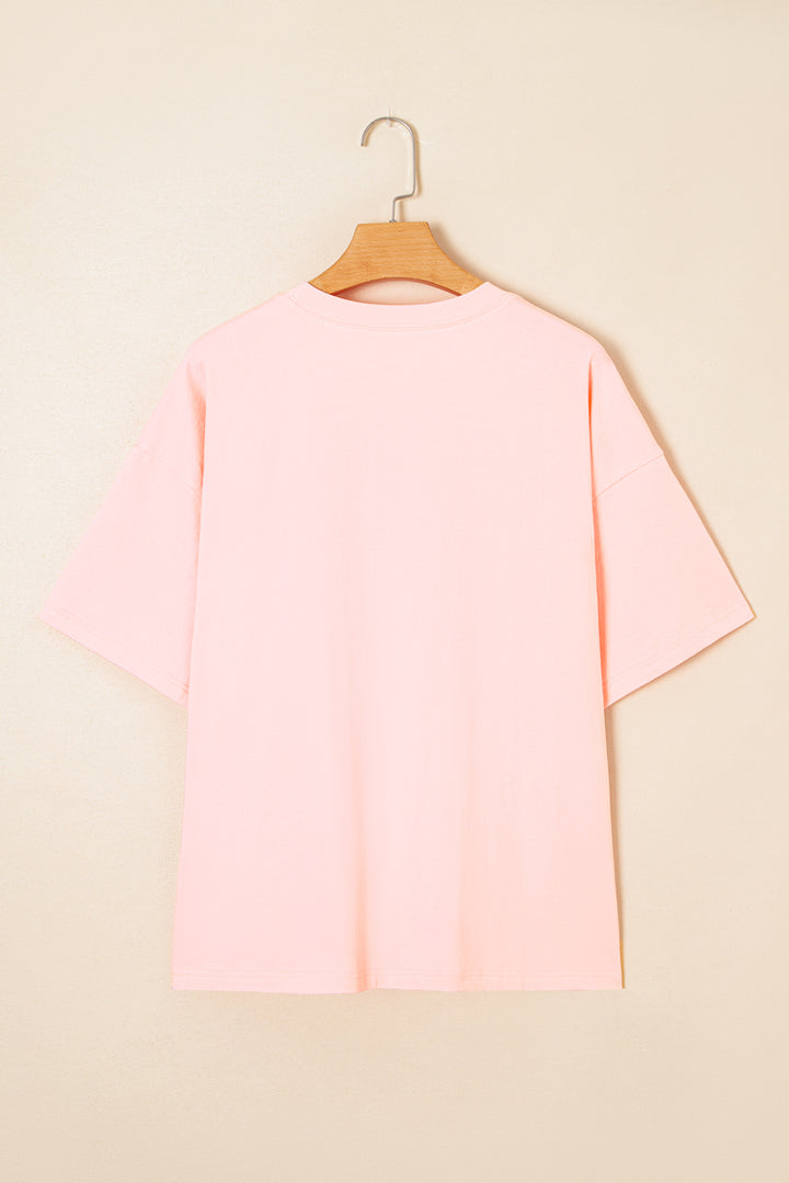 Light Pink Eyelet Lace Star Applique Plus Size T Shirt