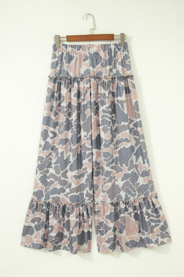 Multicolour Camo Print Wide Leg Casual Pants